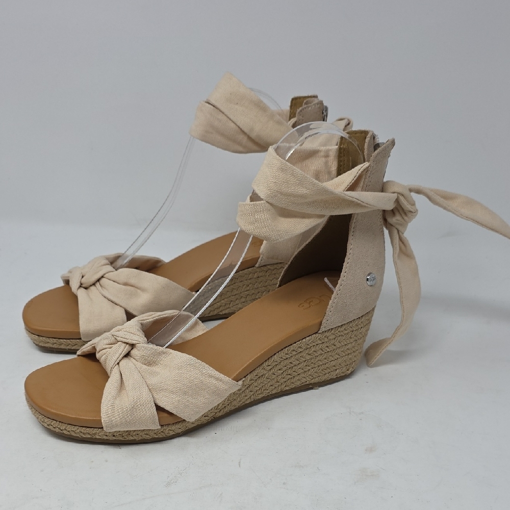 UGG Trina Cream Tie-Strap Espadrille Wedge Sandals Size 8.5